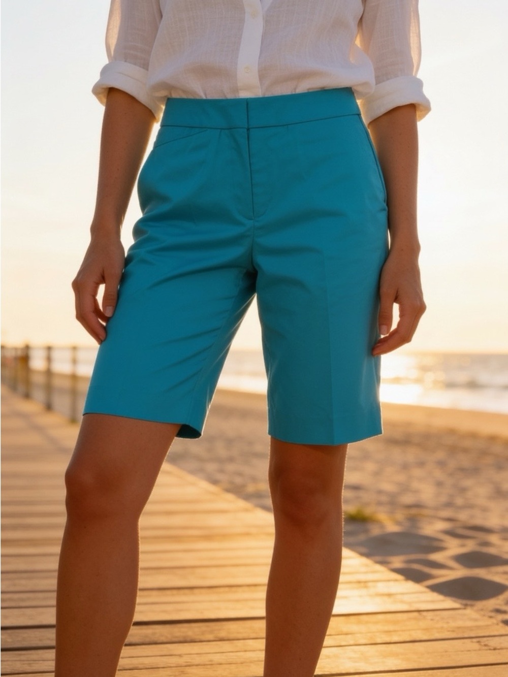 Coldwater Creek Turquoise Cotton Sateen Bermuda Shorts